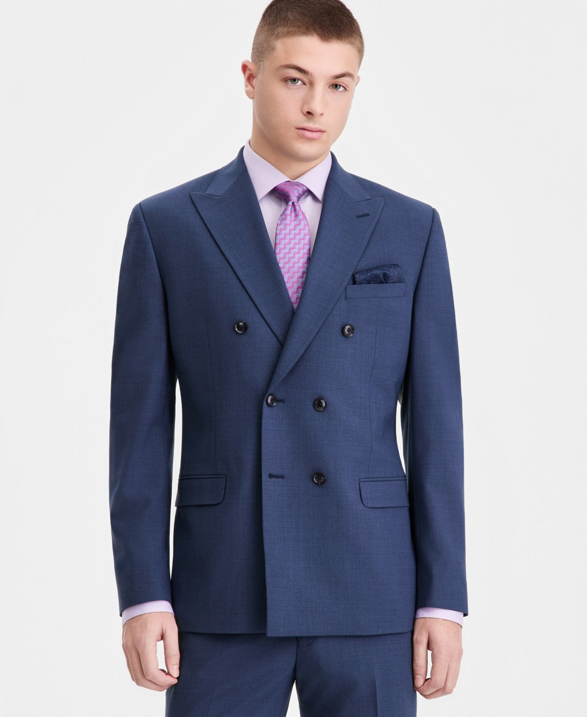 Bar Iii Mens Slim fit Wool Double Breasted Sport Coat Blazer 44 R Blue Solid