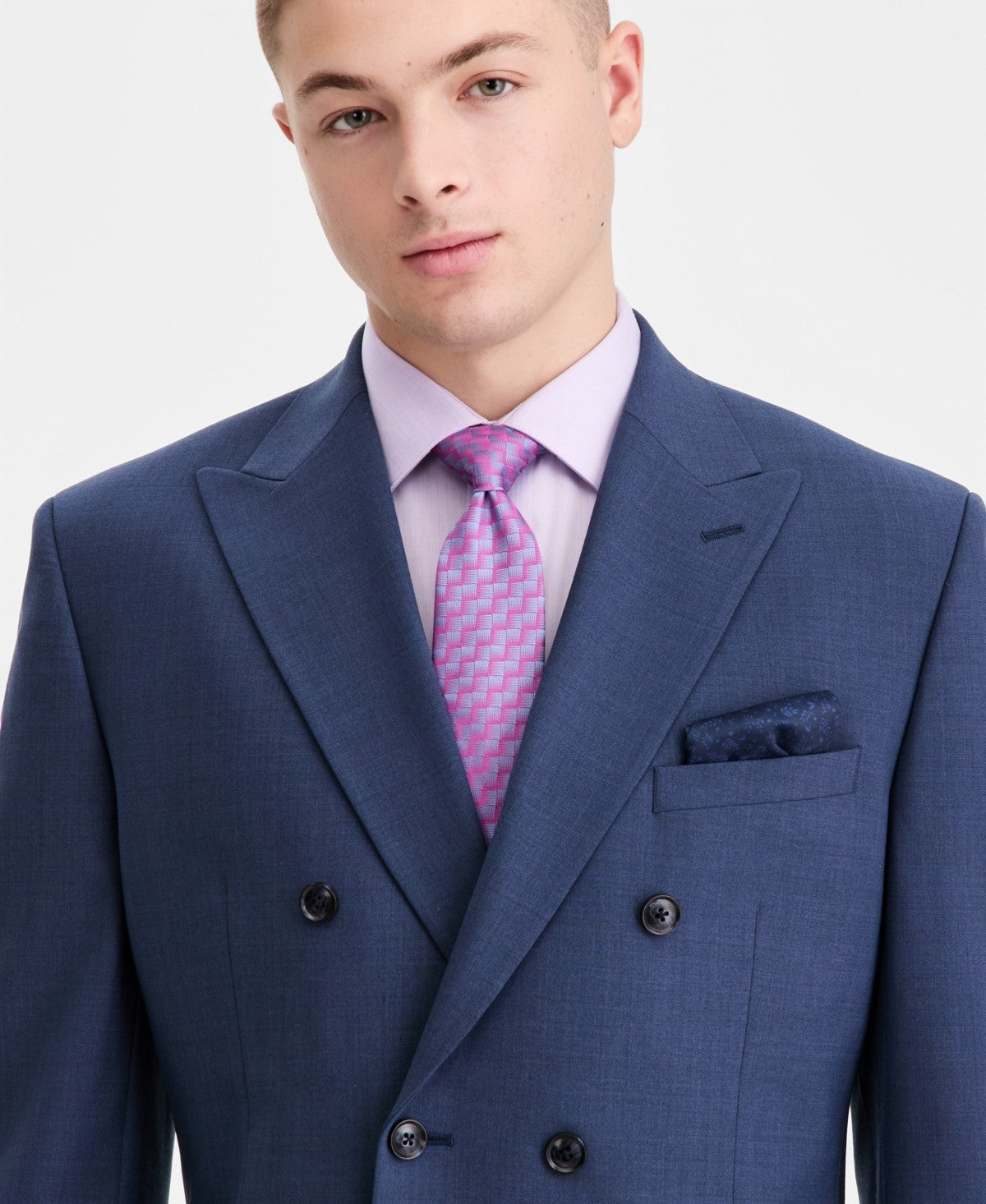 Bar III Mens Slim fit Wool Double Breasted Suit Jacket Blazer 44 L Blue Solid