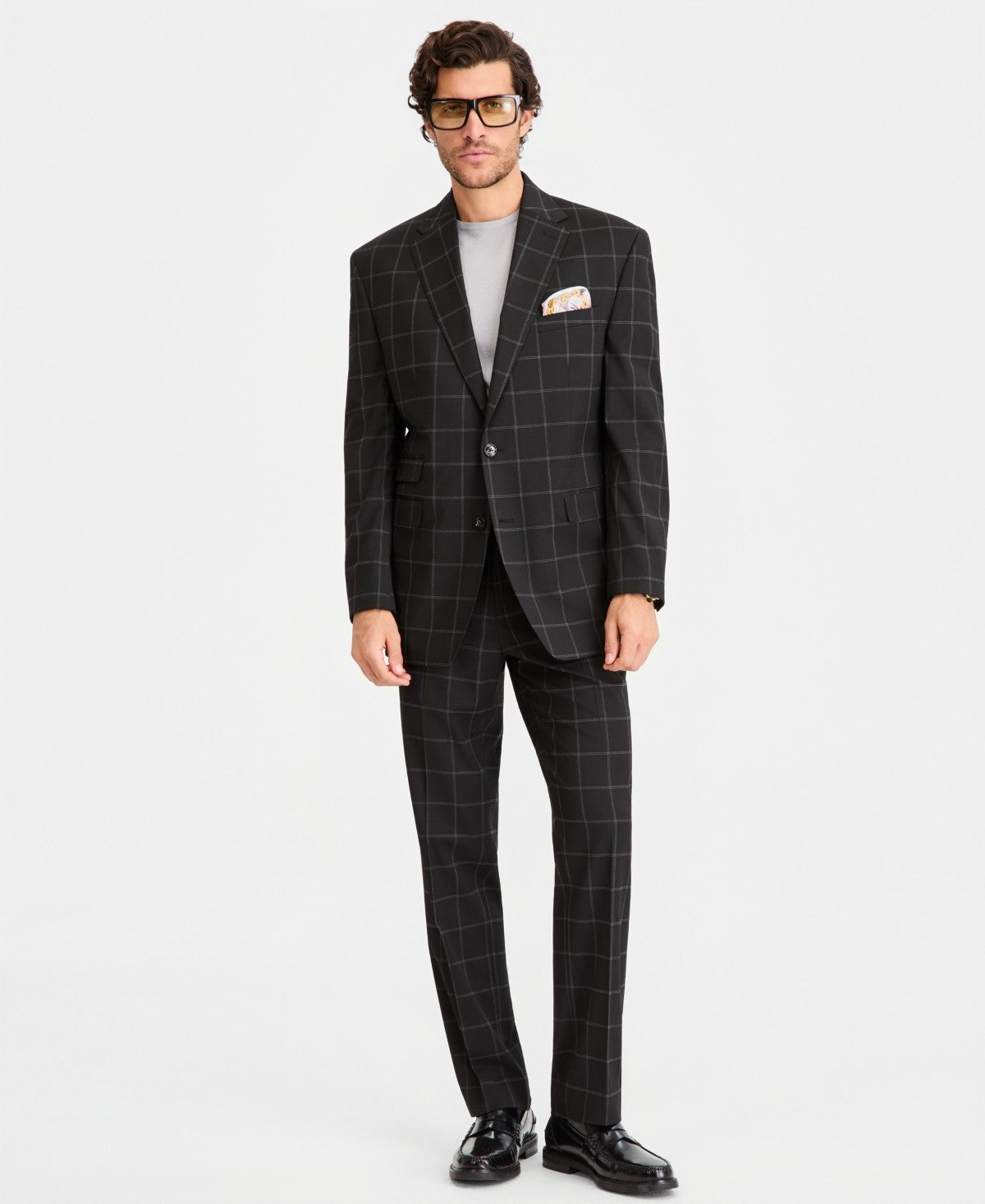 Tayion Mens Classic fit Suit Jacket Blazer 38 R Black Windowpane