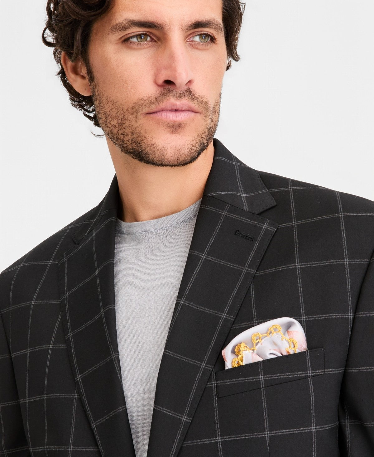 Tayion Mens Classic fit Suit Jacket Blazer 38 R Black Windowpane