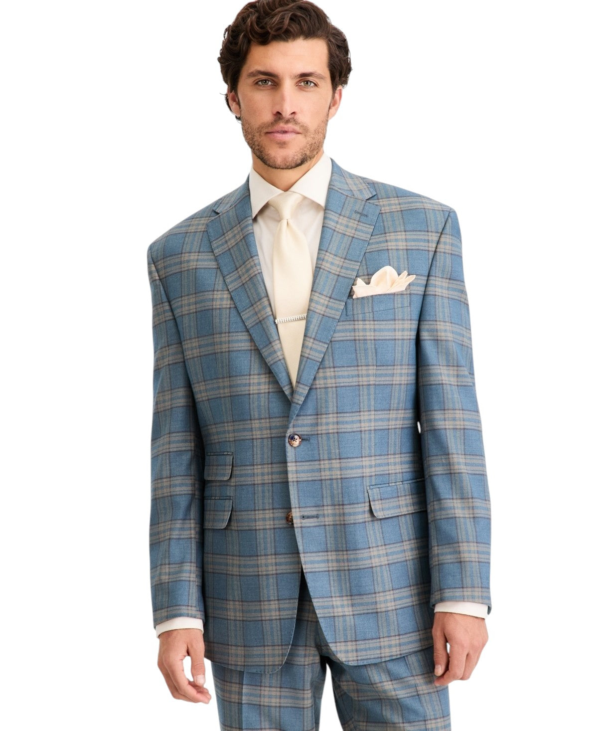 Tayion Mens Classic fit Suit Jacket Blazer 48 L Teal Blue Plaid