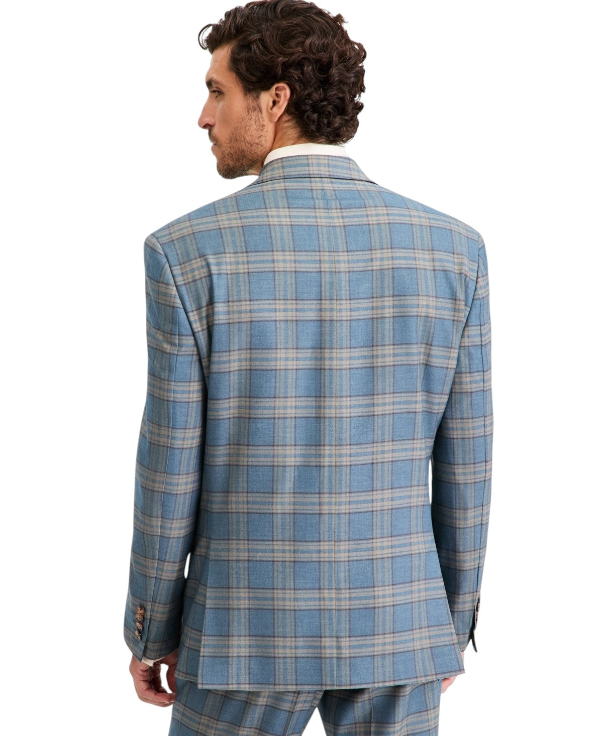 Tayion Mens Classic fit Suit Jacket Blazer 48 L Teal Blue Plaid