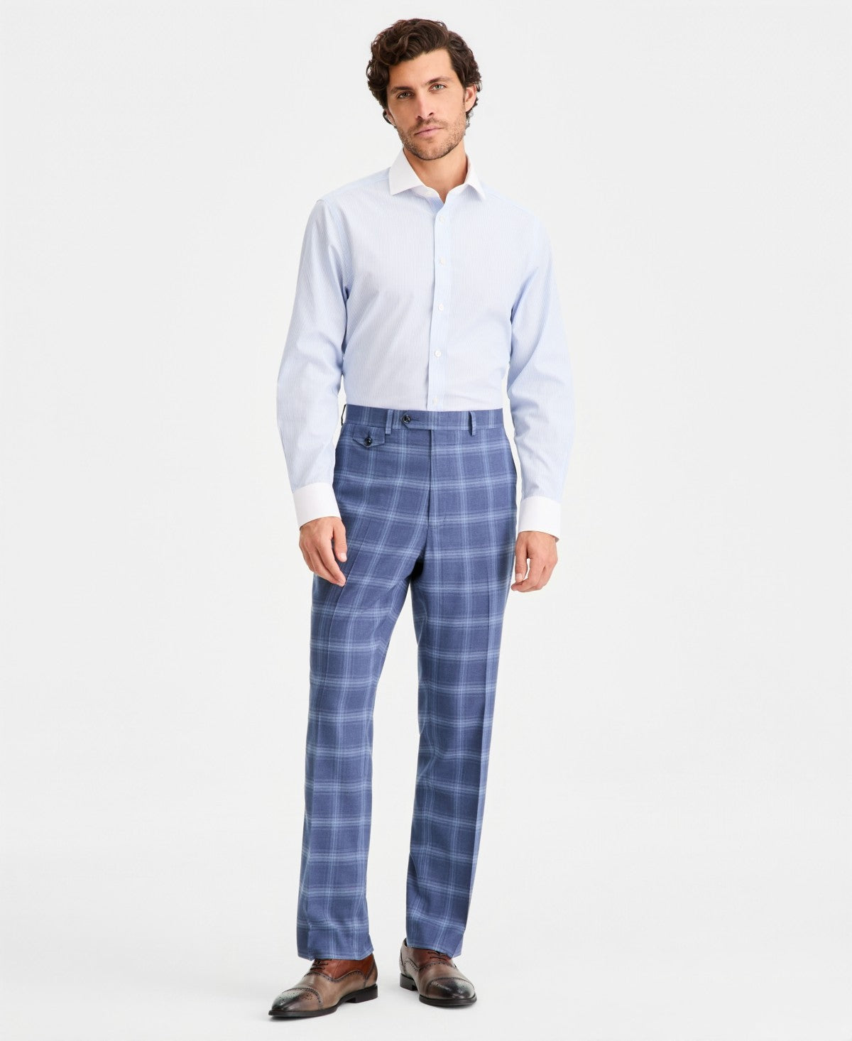 Tayion Collection Mens Classic fit Dress Pants 44 / 30 Navy Plaid