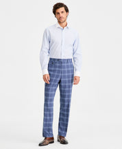 Tayion Collection Mens Classic fit Dress Pants 44 / 30 Navy Plaid