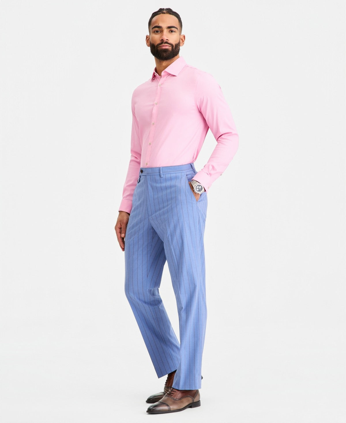 Tayion Mens Classic fit Dress Pants 38 / 30 Light Blue Striped