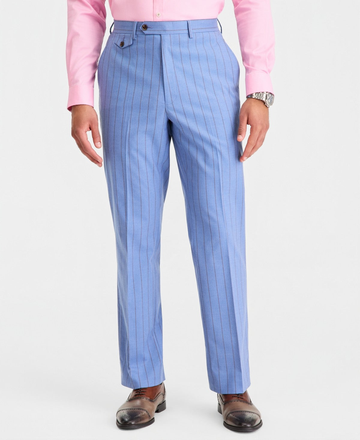 Tayion Mens Classic fit Dress Pants 38 / 30 Light Blue Striped