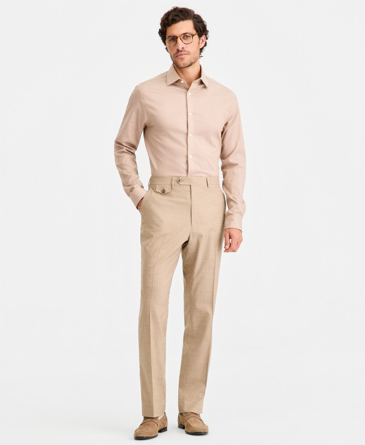 Tayion Mens Classic fit Dress Pants 42 / 30 Light Tan Beige Solid