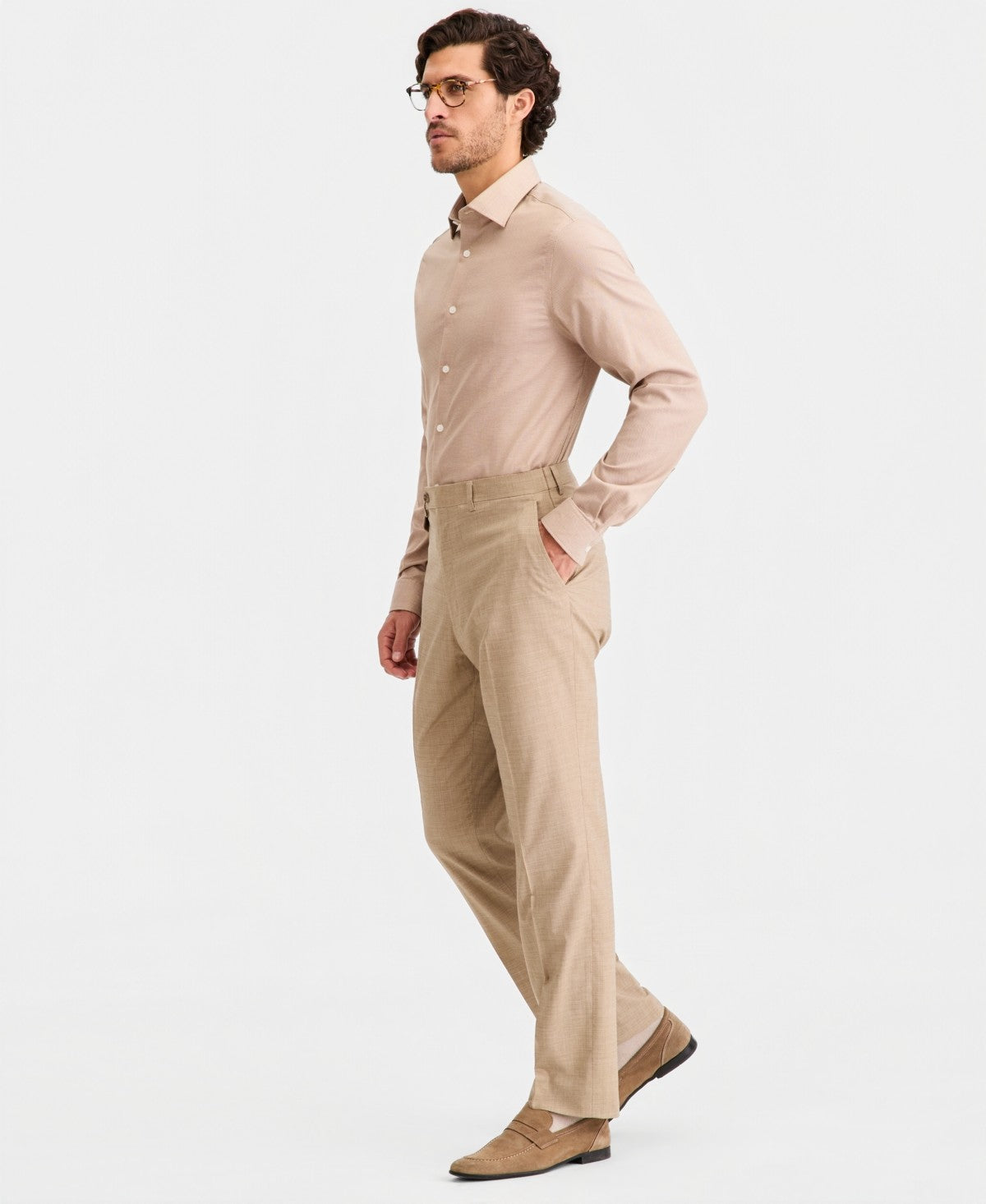 Tayion Mens Classic fit Dress Pants 42 / 30 Light Tan Beige Solid