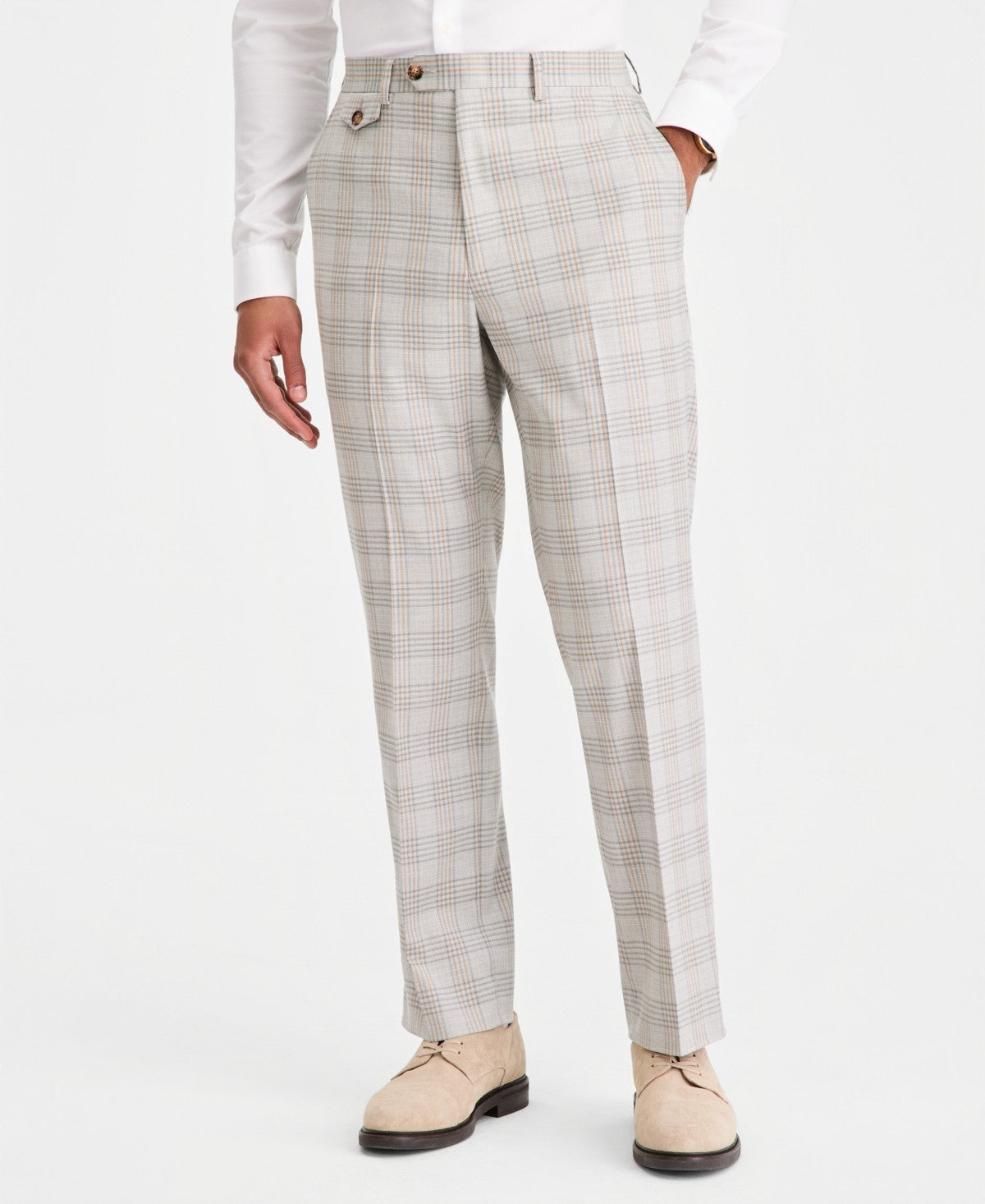 Tayion Mens Classic fit Dress Pants 42 / 30 Gray Plaid