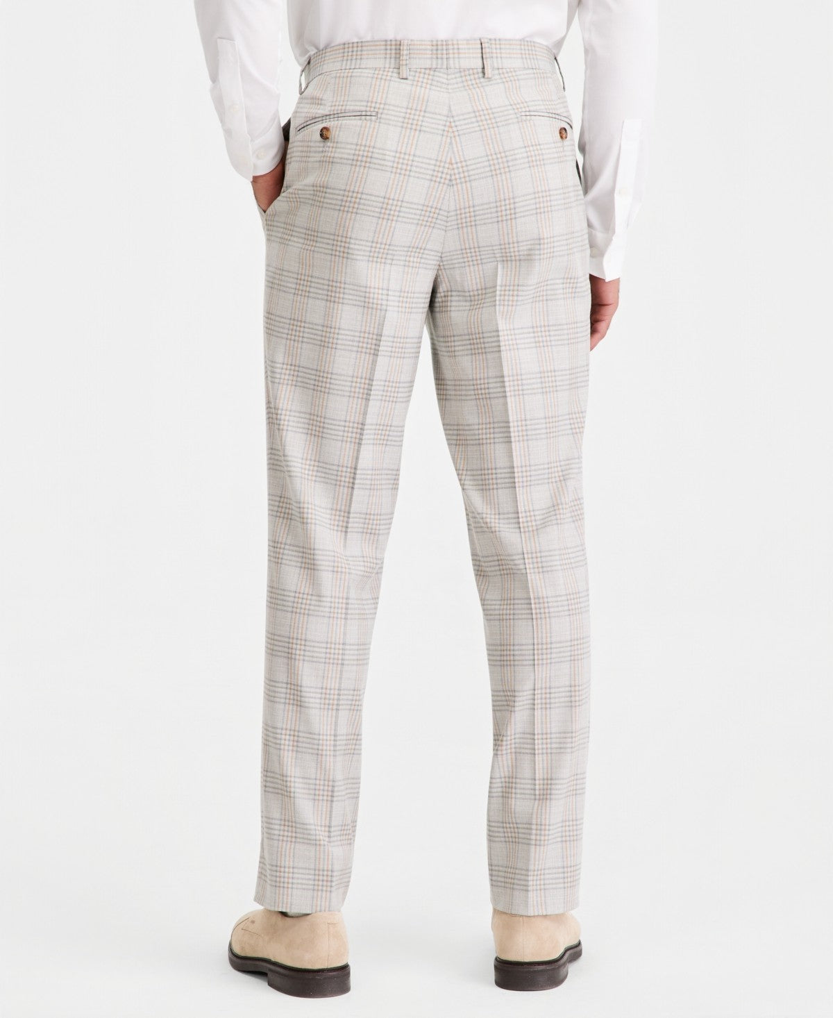 Tayion Mens Classic fit Dress Pants 42 / 30 Gray Plaid
