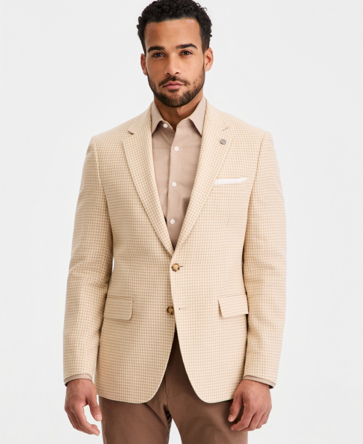 Ted Baker Mens Modern fit Linen Cotton Sport Coat Blazer 44 S Tan Beige Check