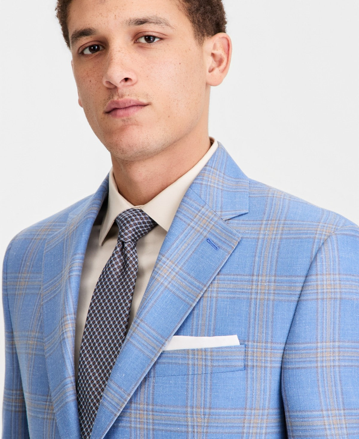 Michael Kors Mens Classic fit Wool  Linen Sport Coat Blazer 38 S Blue Tan Plaid
