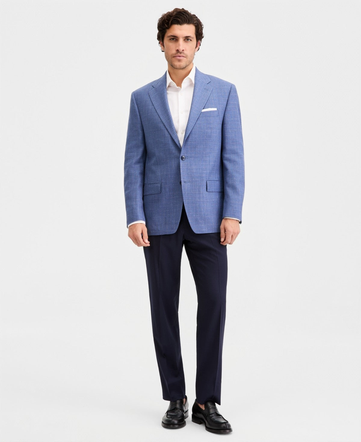 Michael Kors Mens Classic fit Wool Sport Coat Blazer 46 R Blue Brick Plaid