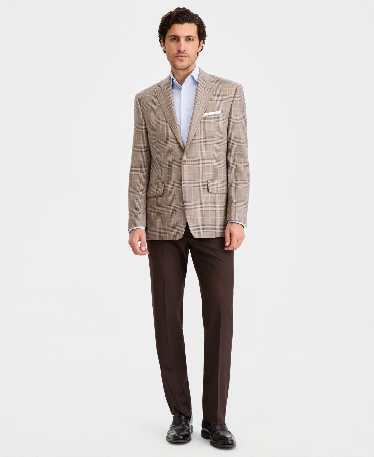 Michael Kors Mens Classic fit Wool Linen Sport Coat Blazer 46 R Brown Plaid