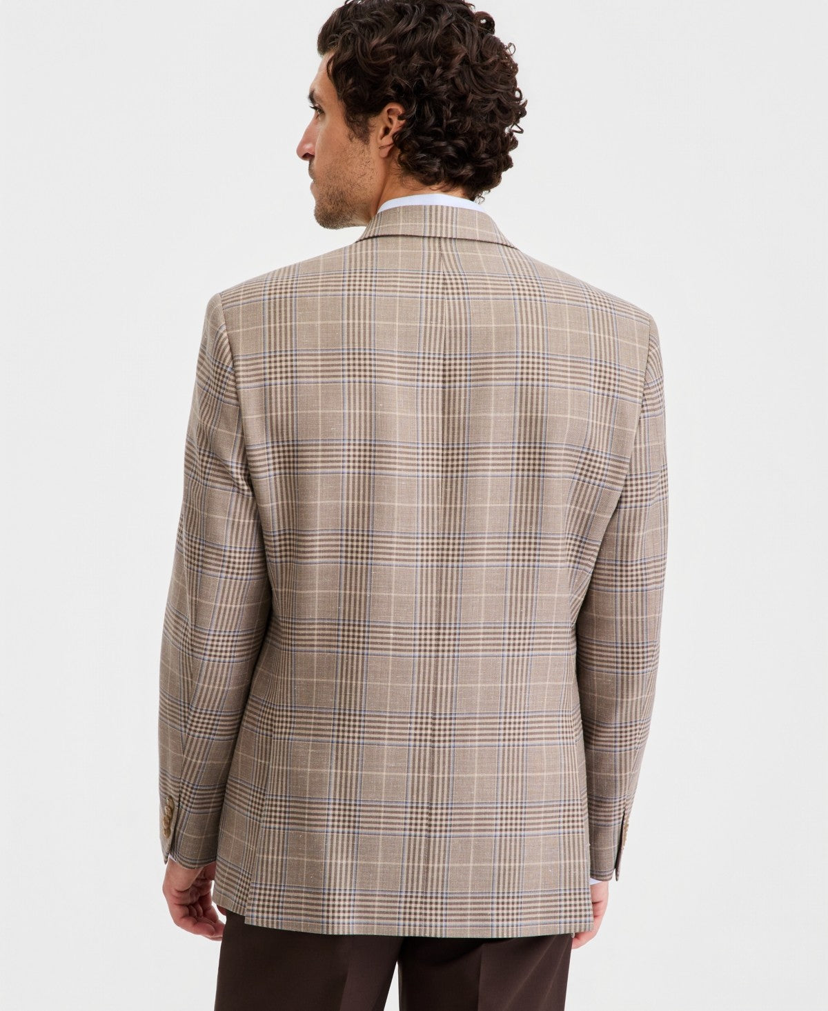 Michael Kors Mens Classic fit Wool Linen Sport Coat Blazer 46 R Brown Plaid