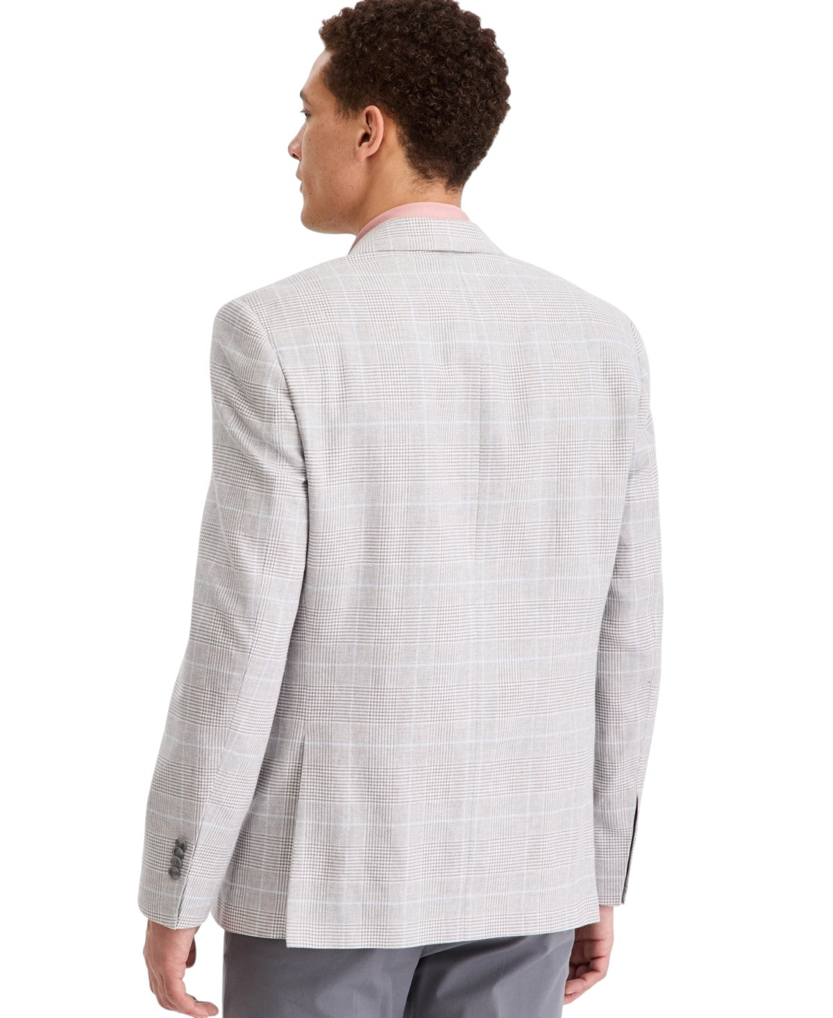 Michael Kors Mens Classic fit Linen Sport Coat Blazer 54 R Light Grey Blue Plaid