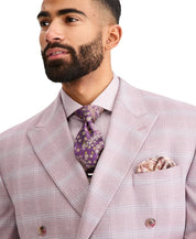 Tayion Mens Classic fit Double Breasted Suit Jacket Blazer 44 L Pink Plaid