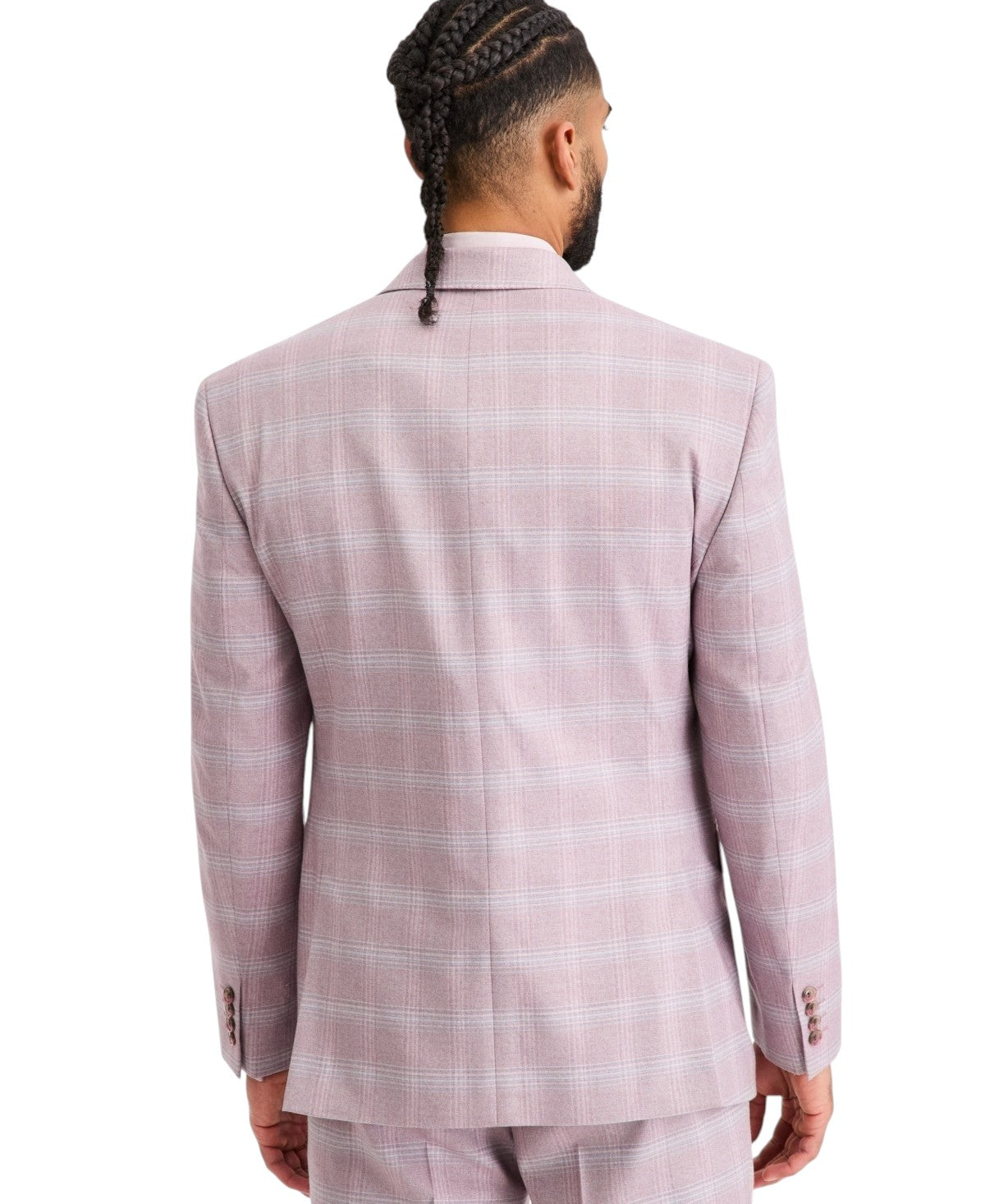 Tayion Mens Classic fit Double Breasted Suit Jacket Blazer 44 L Pink Plaid