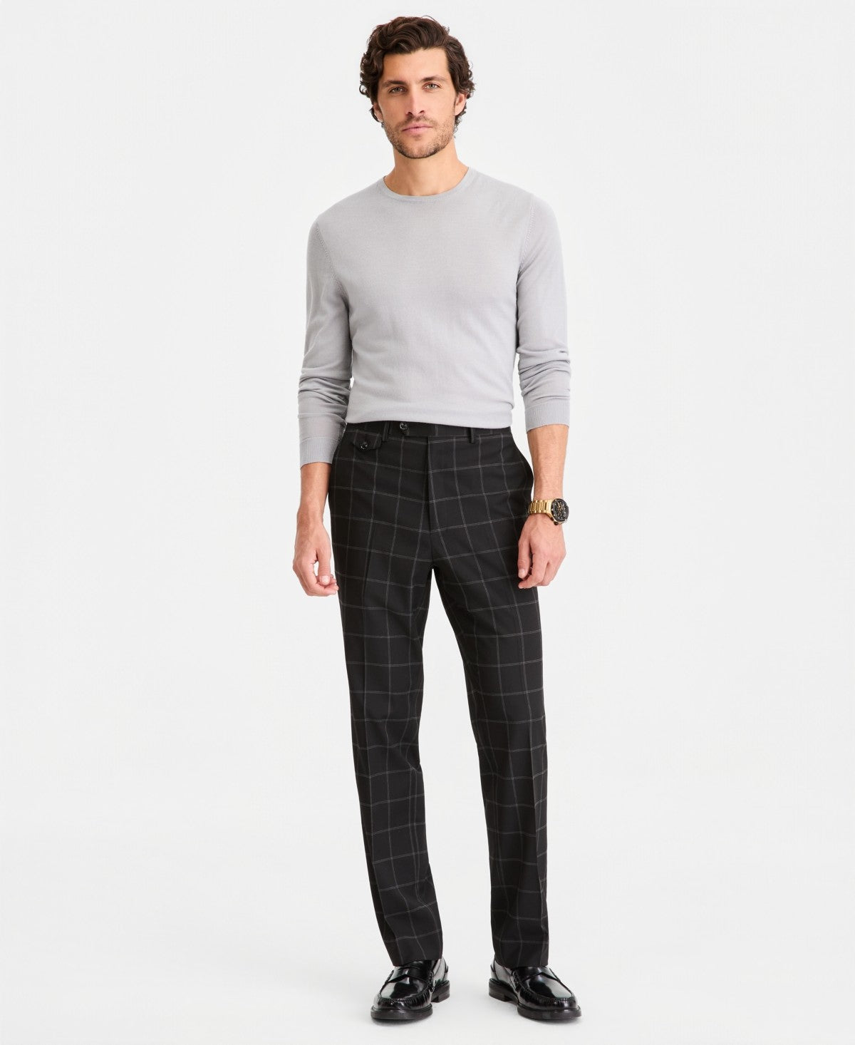 Tayion Mens Classic fit Dress Pants 42 / 30 Black Check