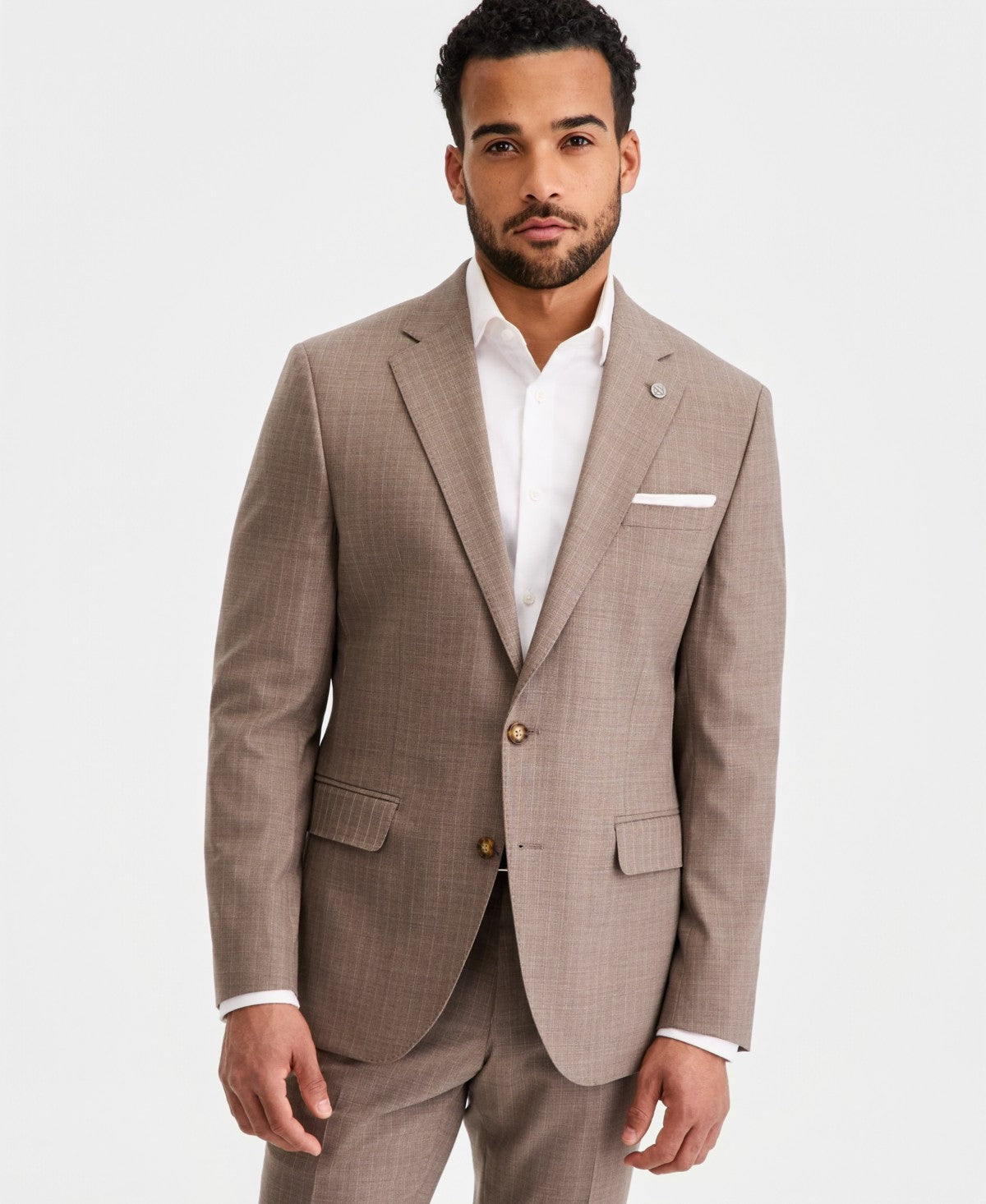 Ted Baker Mens Modern fit Wool Suit Jacket Blazer 42 S Beige Light Brown Plaid