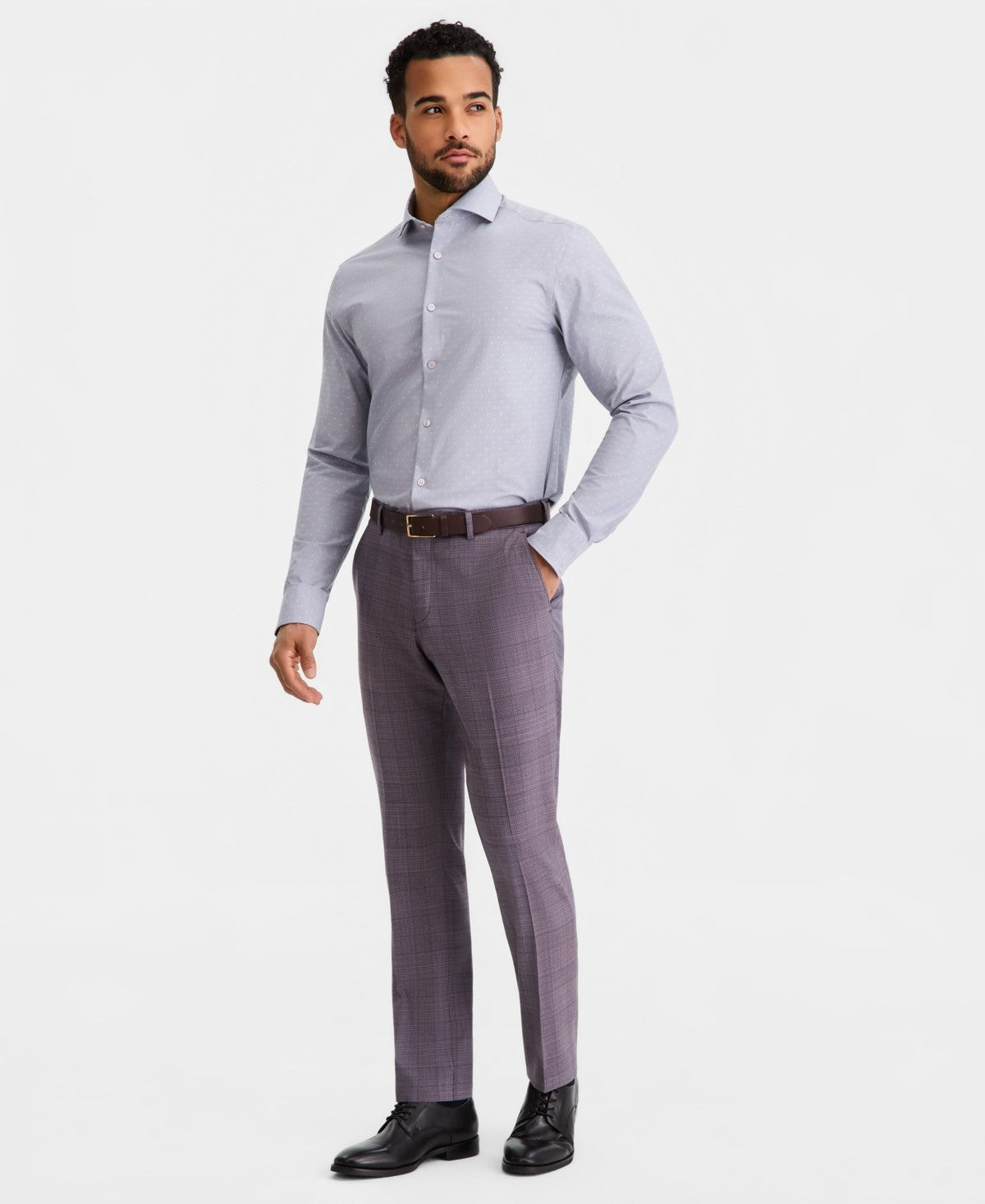 Ted Baker Mens Modern fit Wool Dress Pants 33 / 32 Purple Plaid