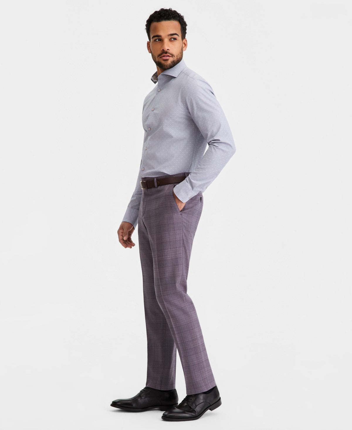 Ted Baker Mens Modern fit Wool Dress Pants 33 / 32 Purple Plaid