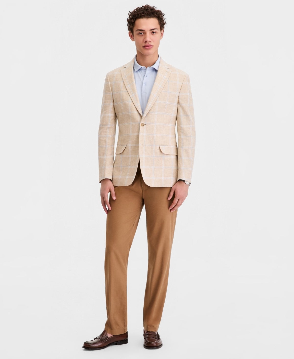 Tommy Hilfiger Mens Modern fit Sport Coat Blazer 40 S Tan Blue Plaid
