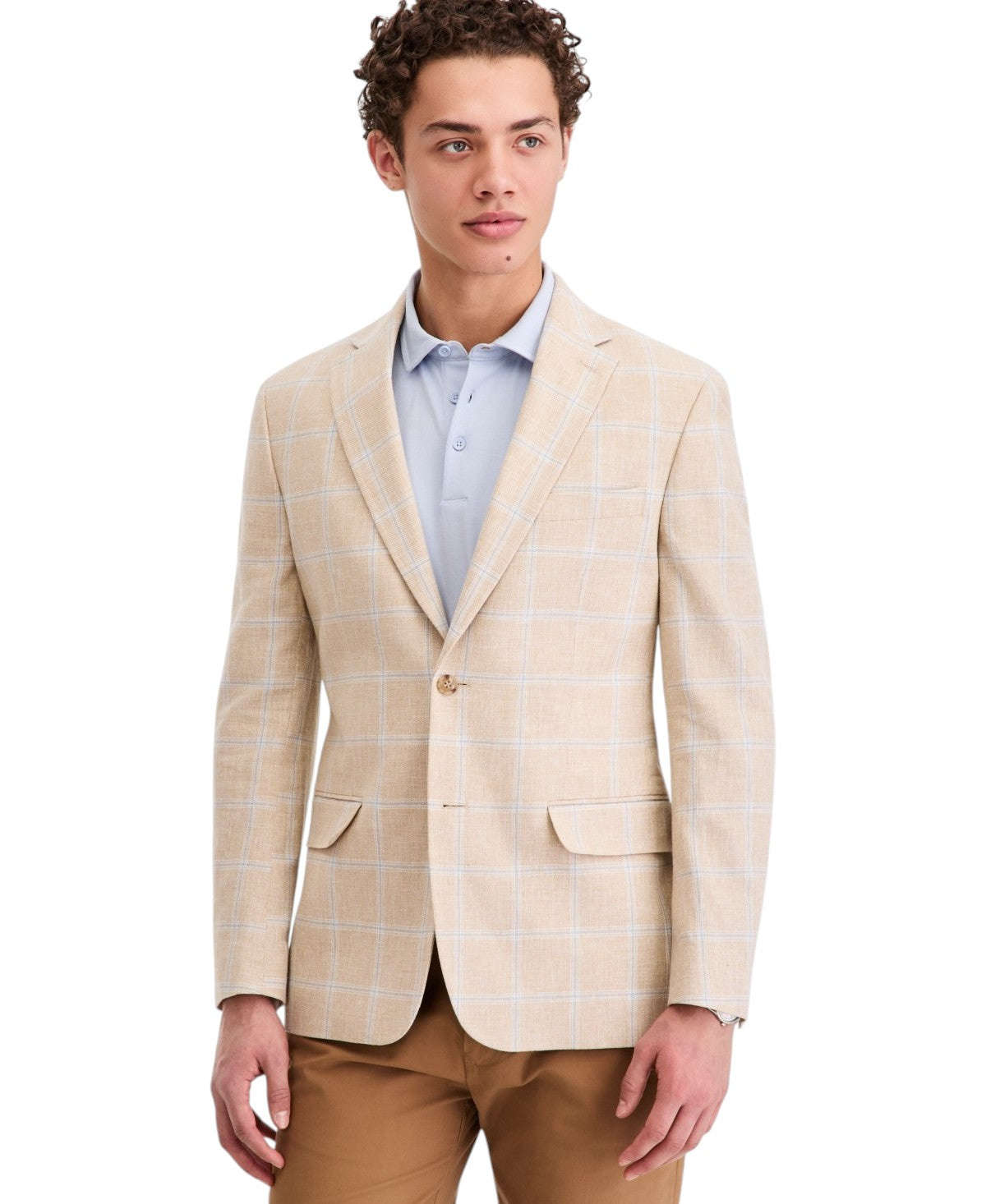 Tommy Hilfiger Mens Modern fit Linen Sport Coat Blazer 36 R Tan Blue Plaid