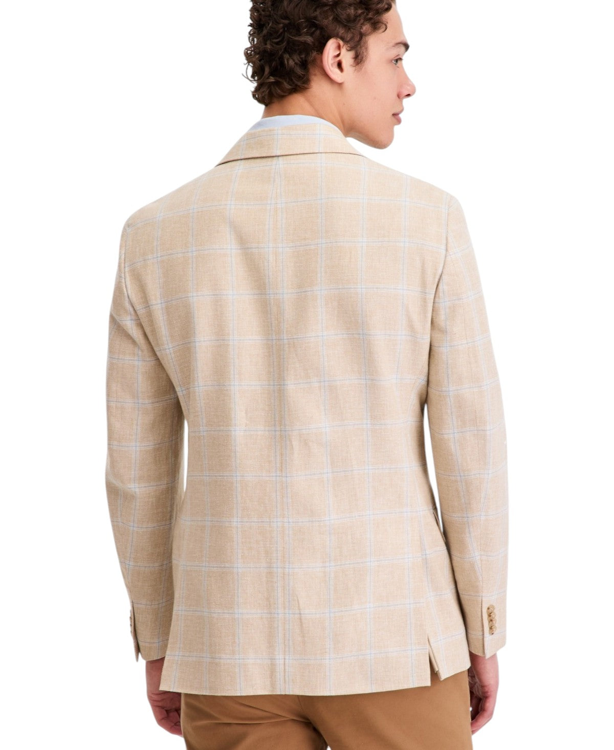 Tommy Hilfiger Mens Modern fit Linen Sport Coat Blazer 44 R Tan Blue Plaid