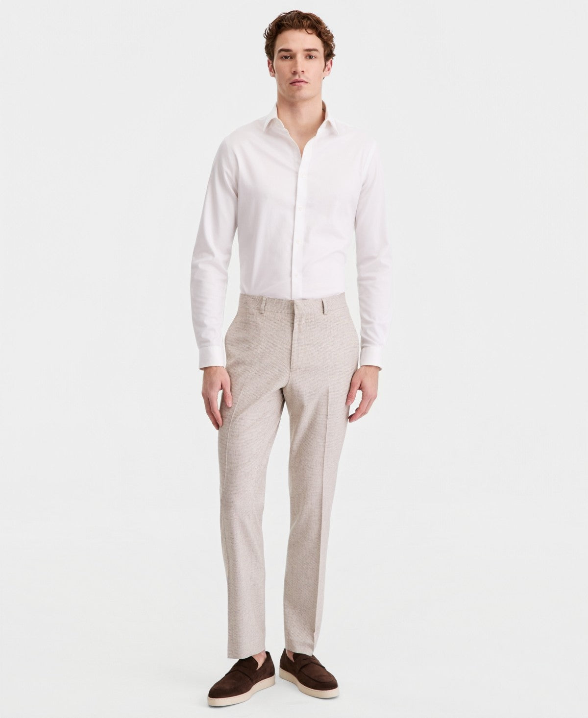 Kenneth Cole Mens Slim fit Linen Dress Pants 40 / 32 Sand Beige Check