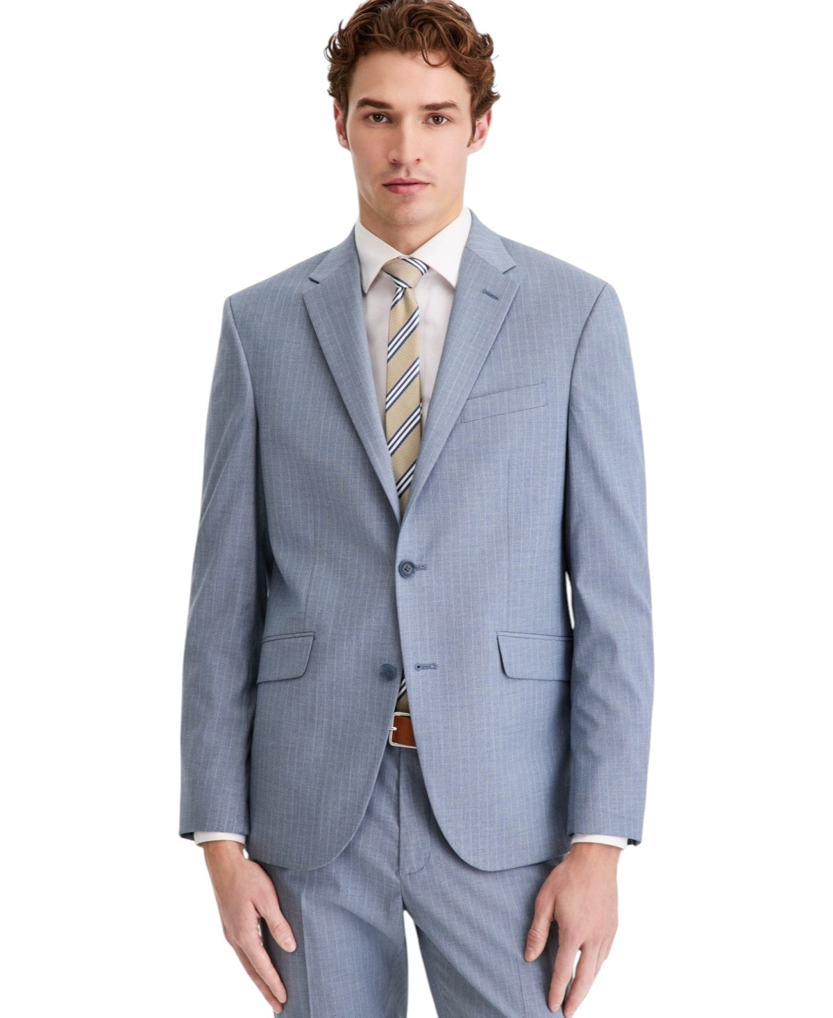 Kenneth Cole Mens Slim fit Suit Jacket Blazer 44 S Light Blue Striped