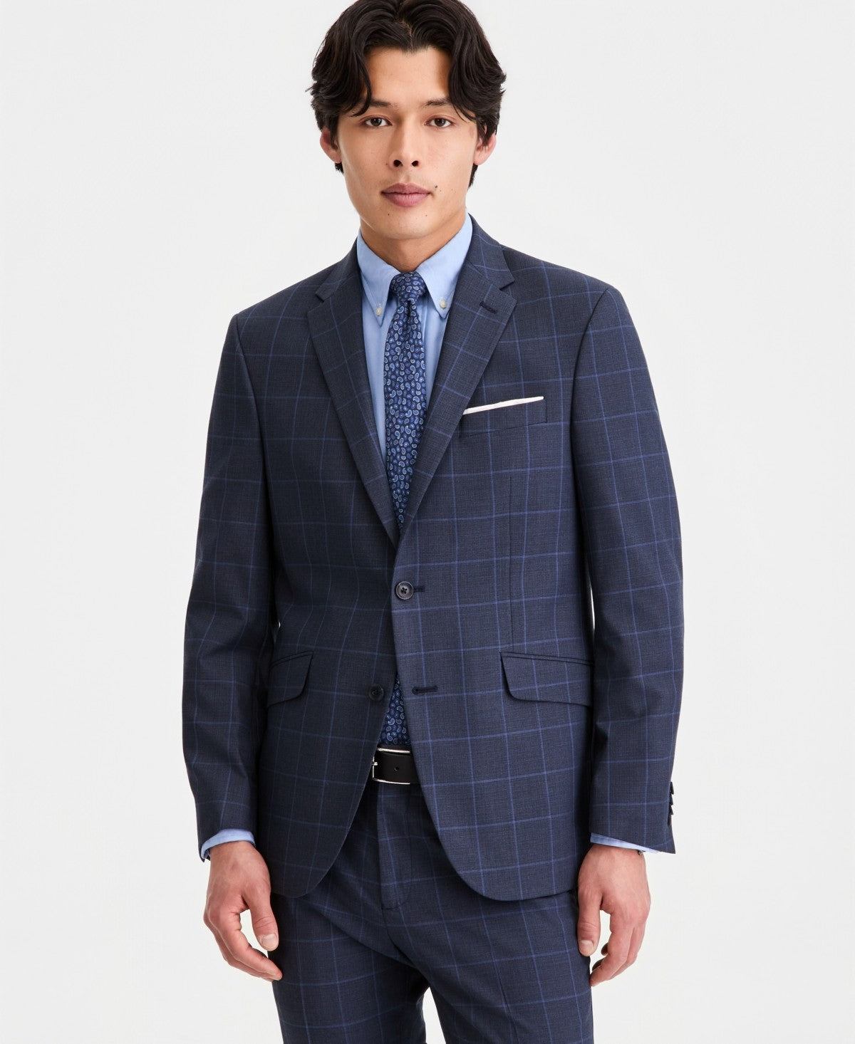Kenneth Cole Mens Slim fit Suit Jacket Blazer 42 R Blue Windowpane