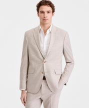 Kenneth Cole Mens Slim fit  Linen Suit Jacket Blazer 36 S Sand Tan Check
