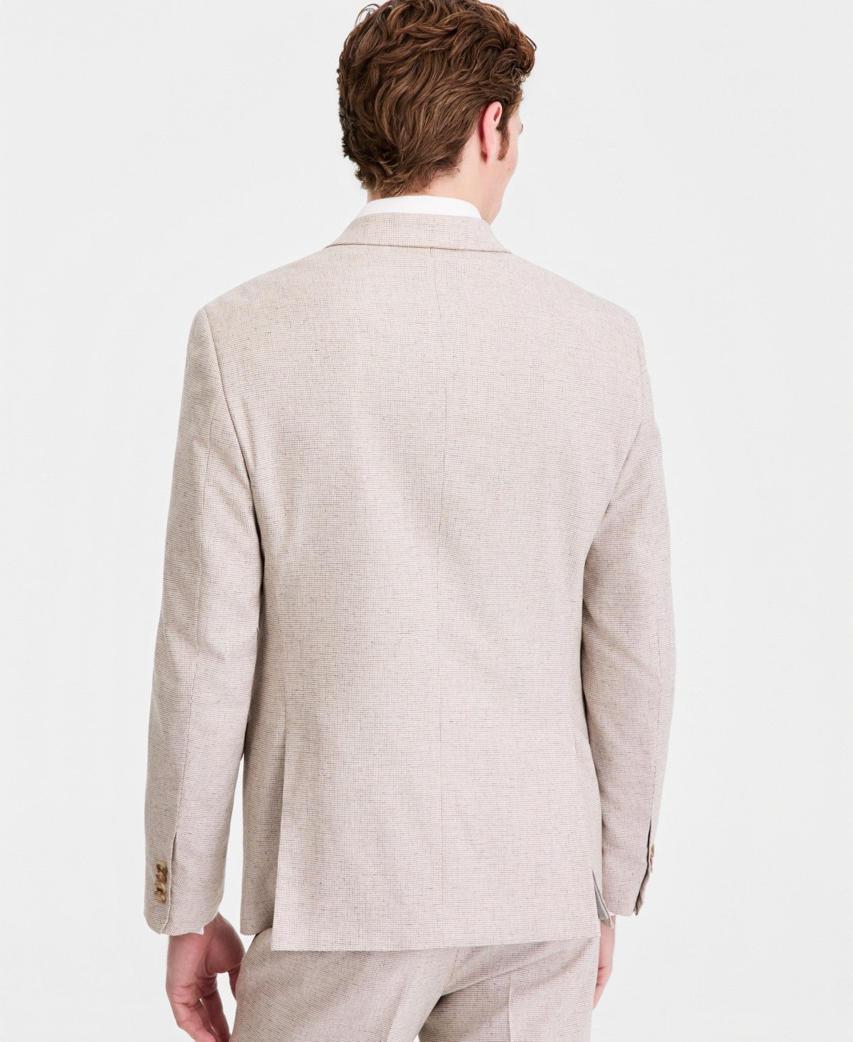 Kenneth Cole Mens Slim fit  Linen Suit Jacket Blazer 36 S Sand Tan Check
