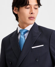 Kenneth Cole Mens Slim Double Breasted Suit Jacket Blazer 38 R Blue Pinstripe