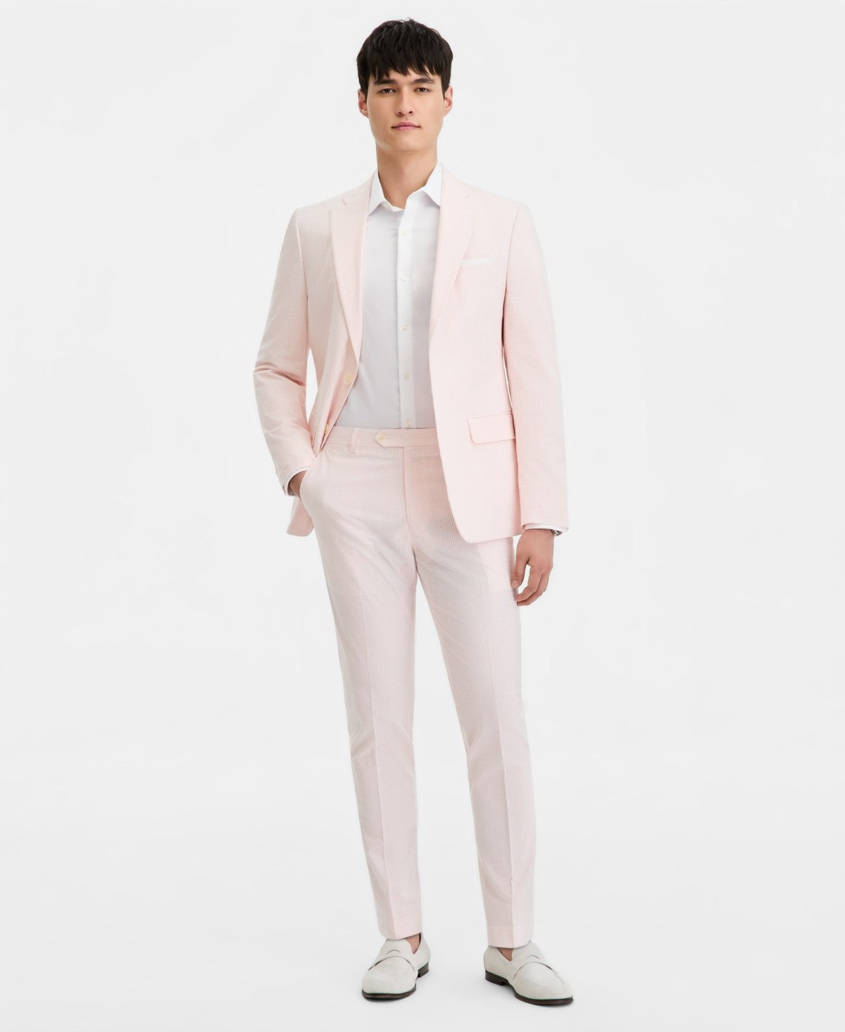 Tommy Hilfiger Mens Modern fit Seersucker Sport Coat Blazer 40 S Pink White