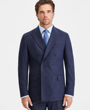Calvin Klein Men's Slim-Fit Double Breasted Suit Jacket 46 R Plaid Dark Blue