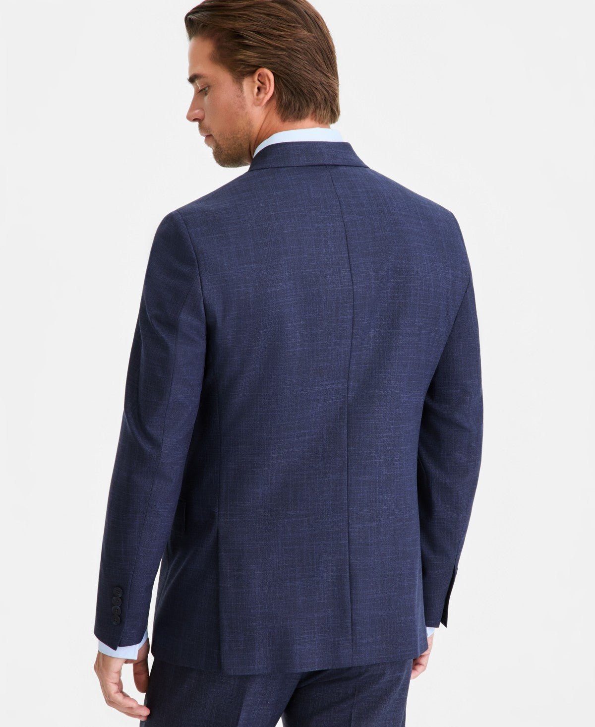 Calvin Klein Men's Slim-Fit Double Breasted Suit Jacket 46 R Plaid Dark Blue