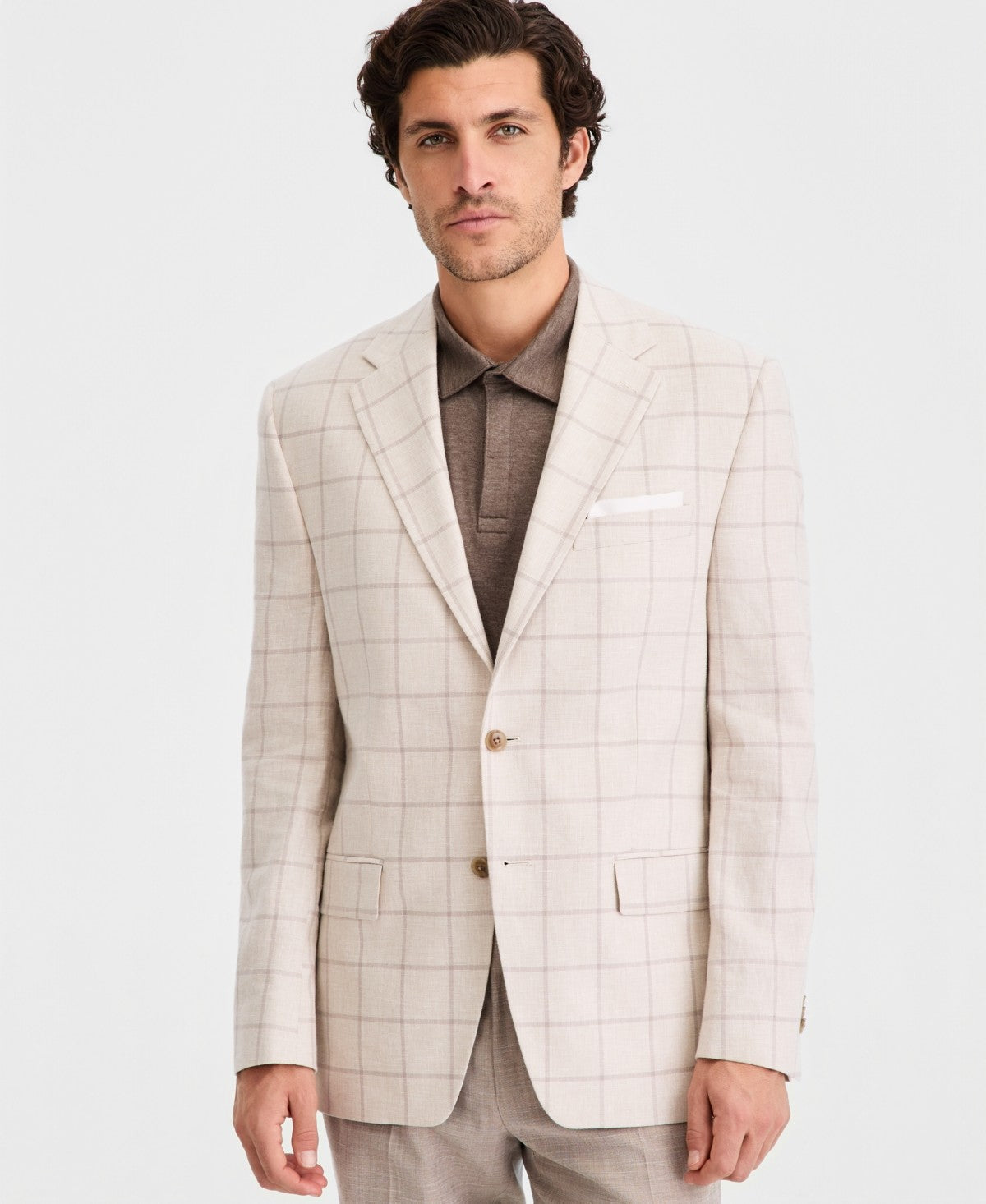 Michael Kors Mens Classic fit Linen Cotton Sport Coat Blazer 38 S Beige Plaid
