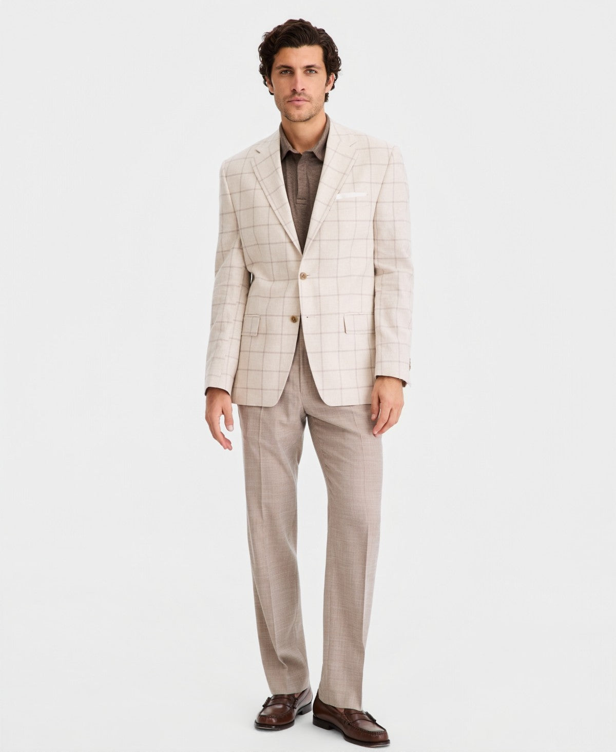 Michael Kors Mens Classic fit Linen Cotton Sport Coat Blazer 38 S Beige Plaid