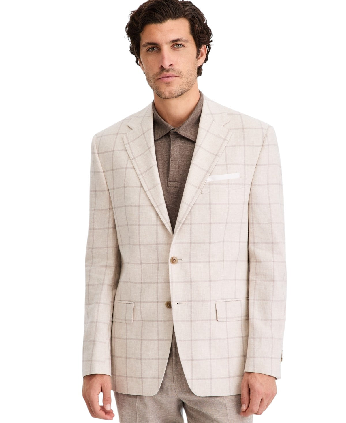 Michael Kors Mens Classic fit Linen Sport Coat Blazer 40 S Tan Beige Plaid