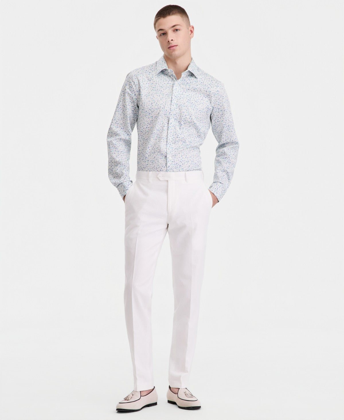 Bar III Mens Slim fit Linen Cotton Dress Pants 36 / 32 White Solid