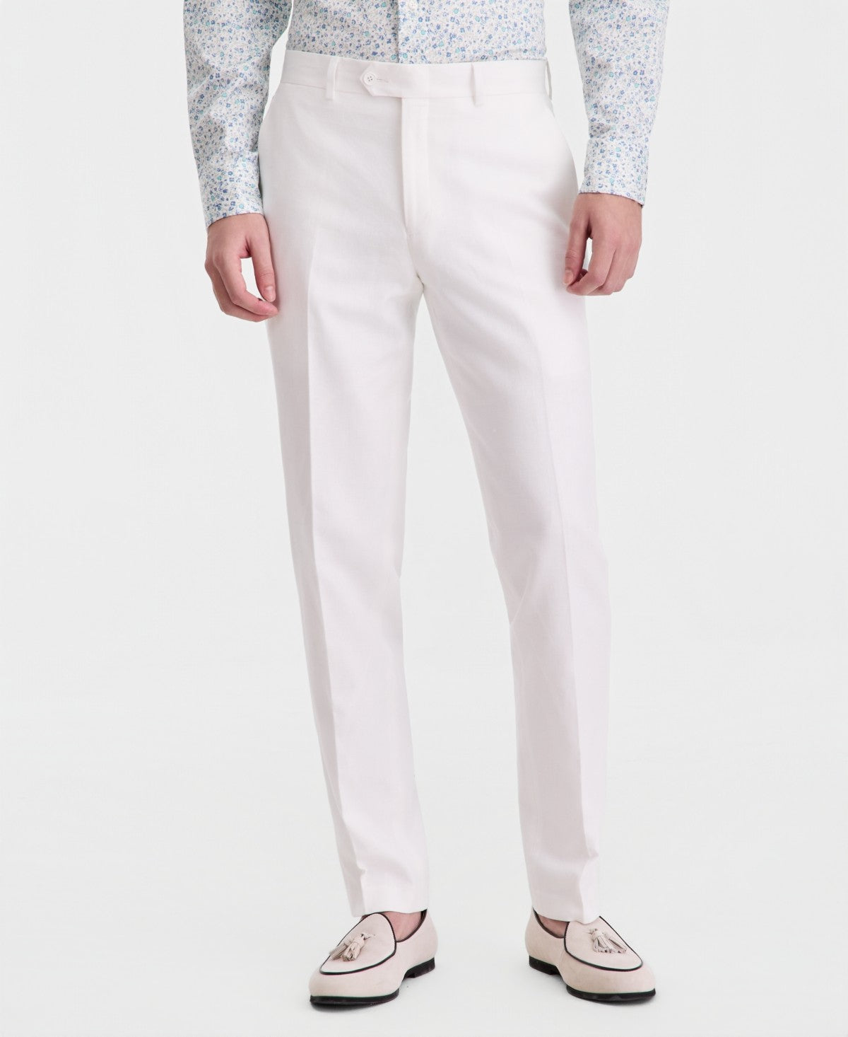 Bar III Mens Slim fit Linen Cotton Dress Pants 36 / 32 White Solid