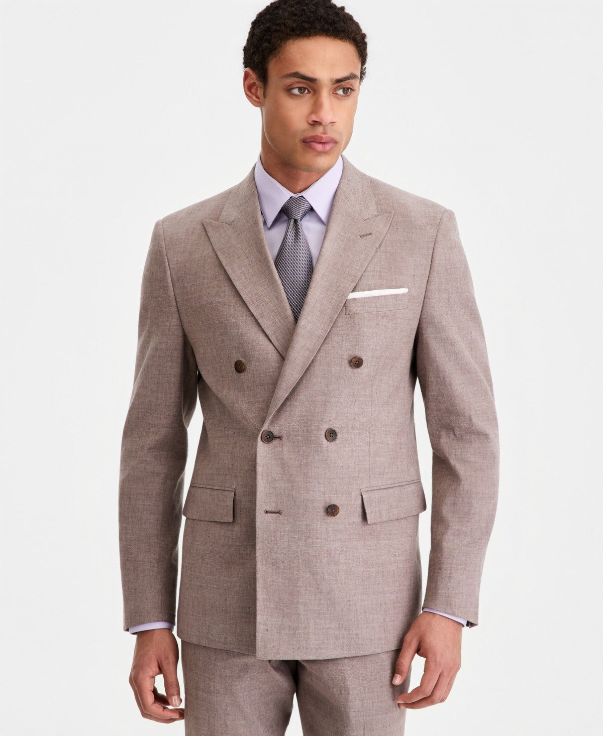 Calvin Klein Mens Slim fit Linen Double Breasted Suit Jacket Blazer 44 R Brown