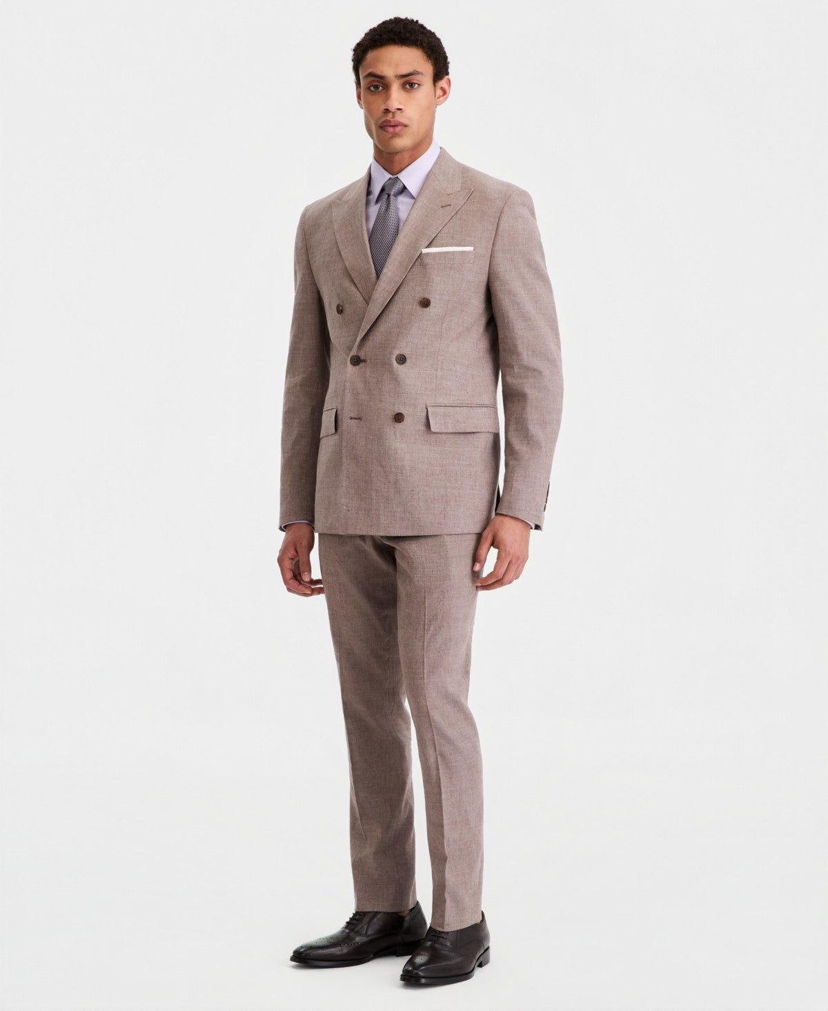 Calvin Klein Mens Slim fit Linen Double Breasted Suit Jacket Blazer 44 L Brown