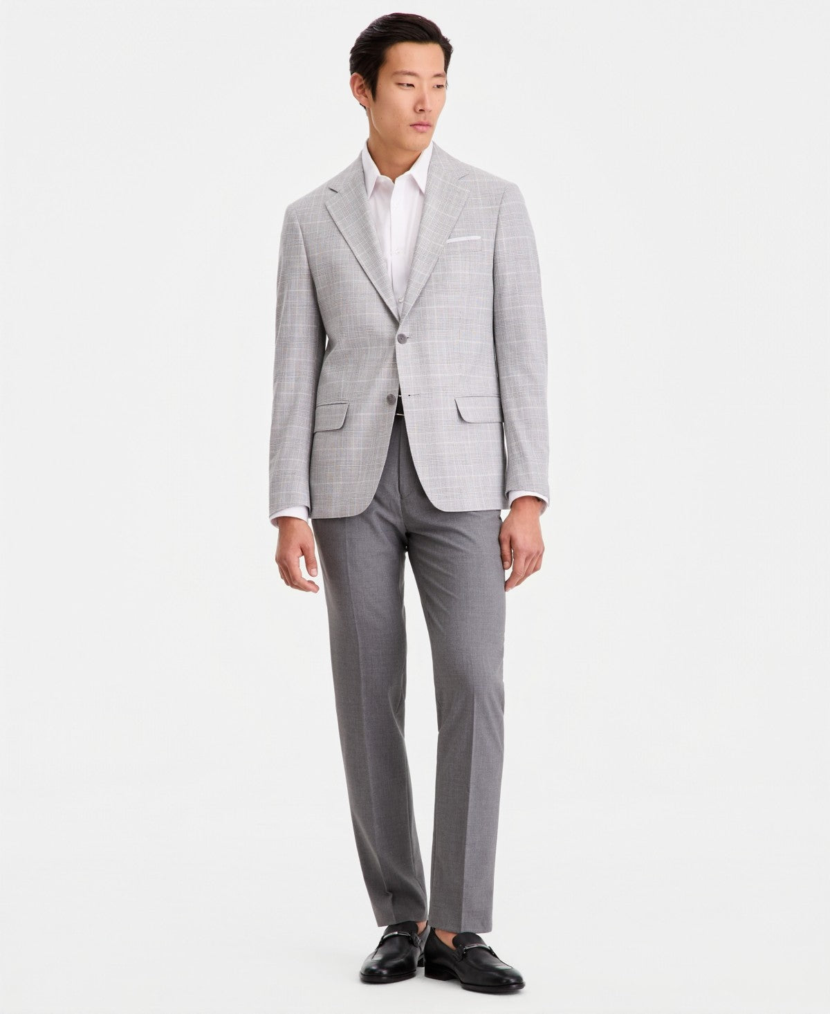 Calvin Klein Mens Slim fit Sport Coat Blazer 38 S Light Gray Plaid