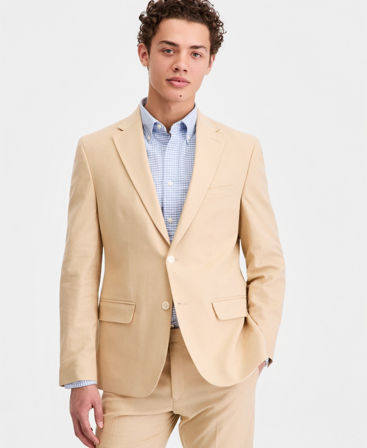 Tommy Hilfiger Mens Modern fit Linen Sport Coat Blazer 44 S Light Tan Solid