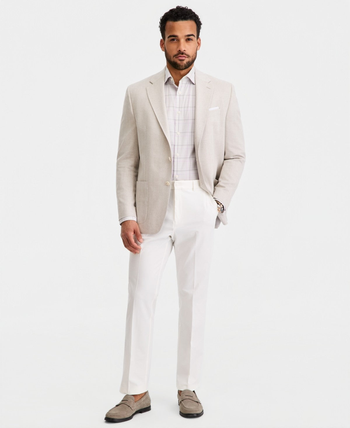 Michael Kors Mens Classic fit Linen Sport Coat Blazer 44 R Beige Herringbone