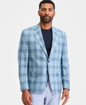 Michael Kors Mens Classic fit Wool Linen Sport Coat Blazer 44 S Green Blue Plaid