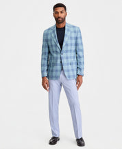 Michael Kors Mens Classic fit Wool Linen Sport Coat Blazer 44 S Green Blue Plaid